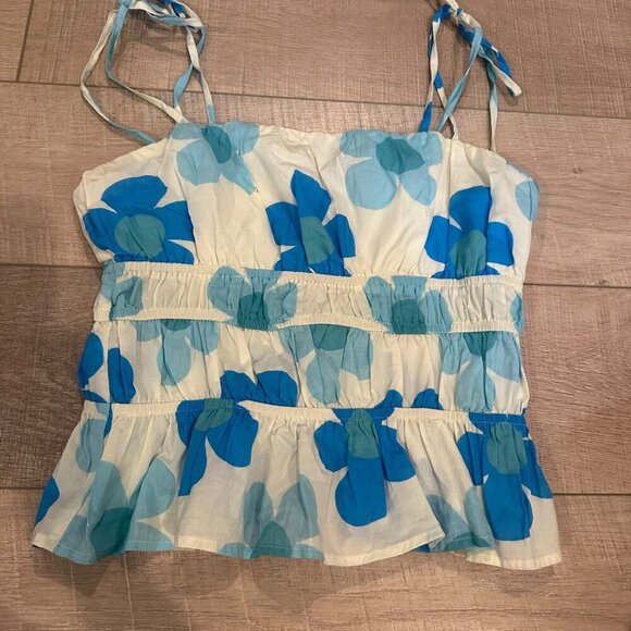 Altar'd State Tops - ALTAR'D STATE JUNIOR WOMENS BLUE FLORAL SPAGHETTI STRAP SHIRT SMALL